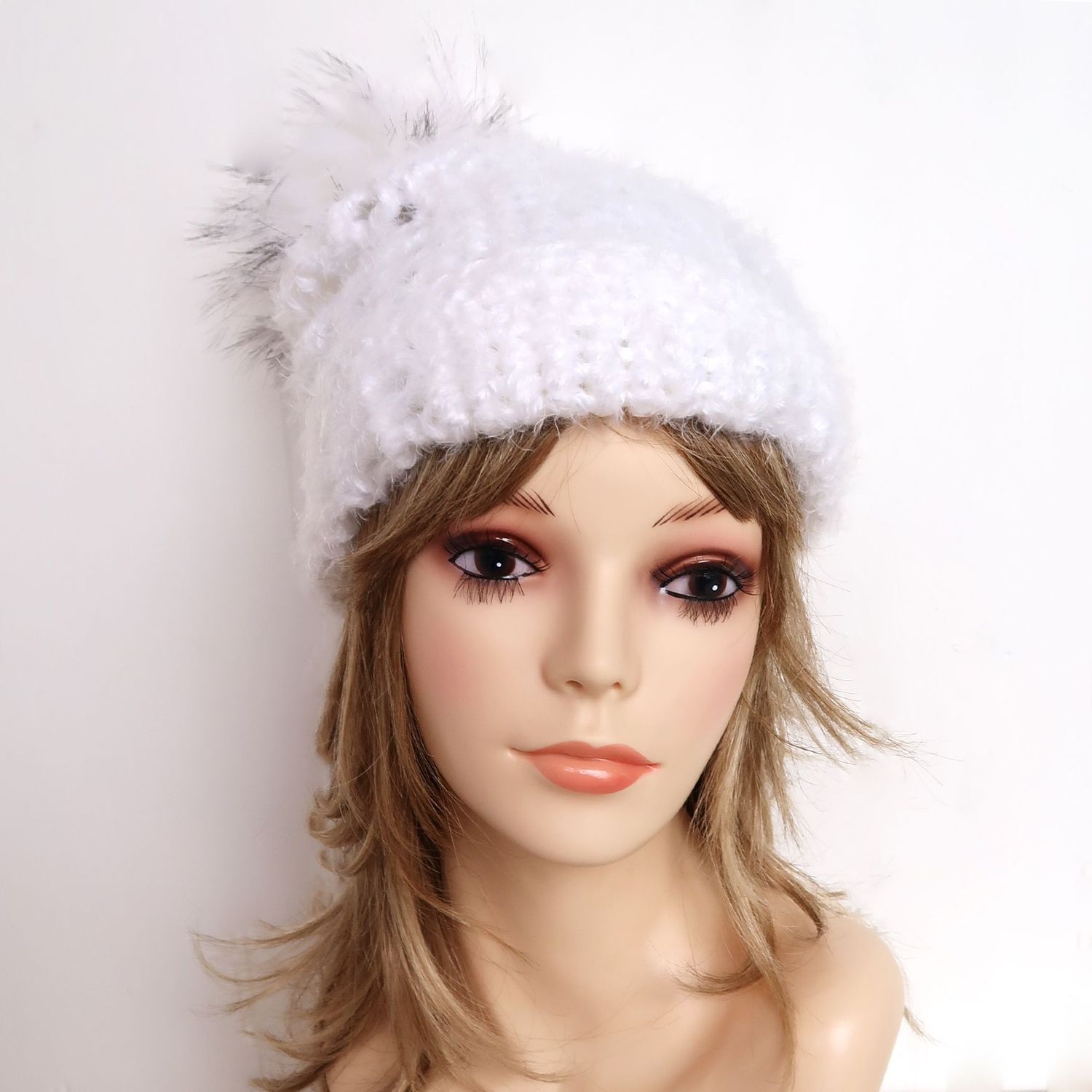 Slouchy White Pom Beanie