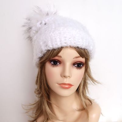 Slouchy White Pom Beanie