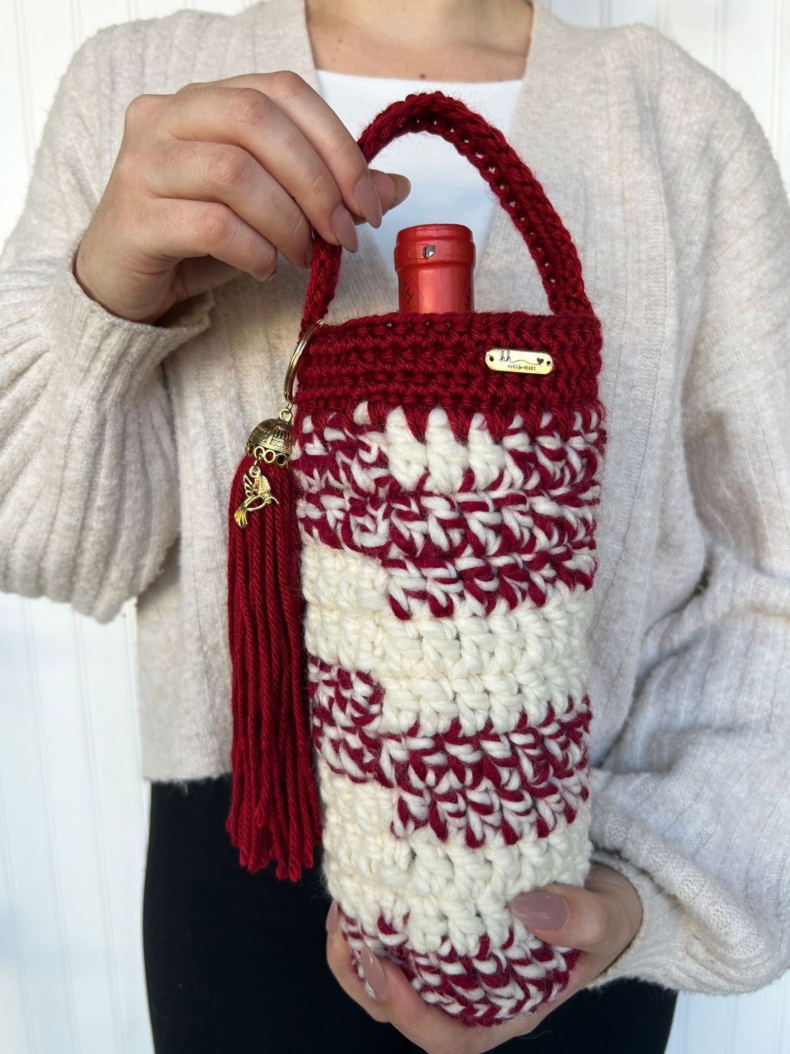 Red and Cream Wine Bottle Gift Sak