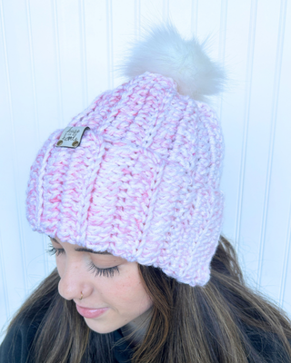 Slouchy Cancer Awareness- Pink Pom Beanie