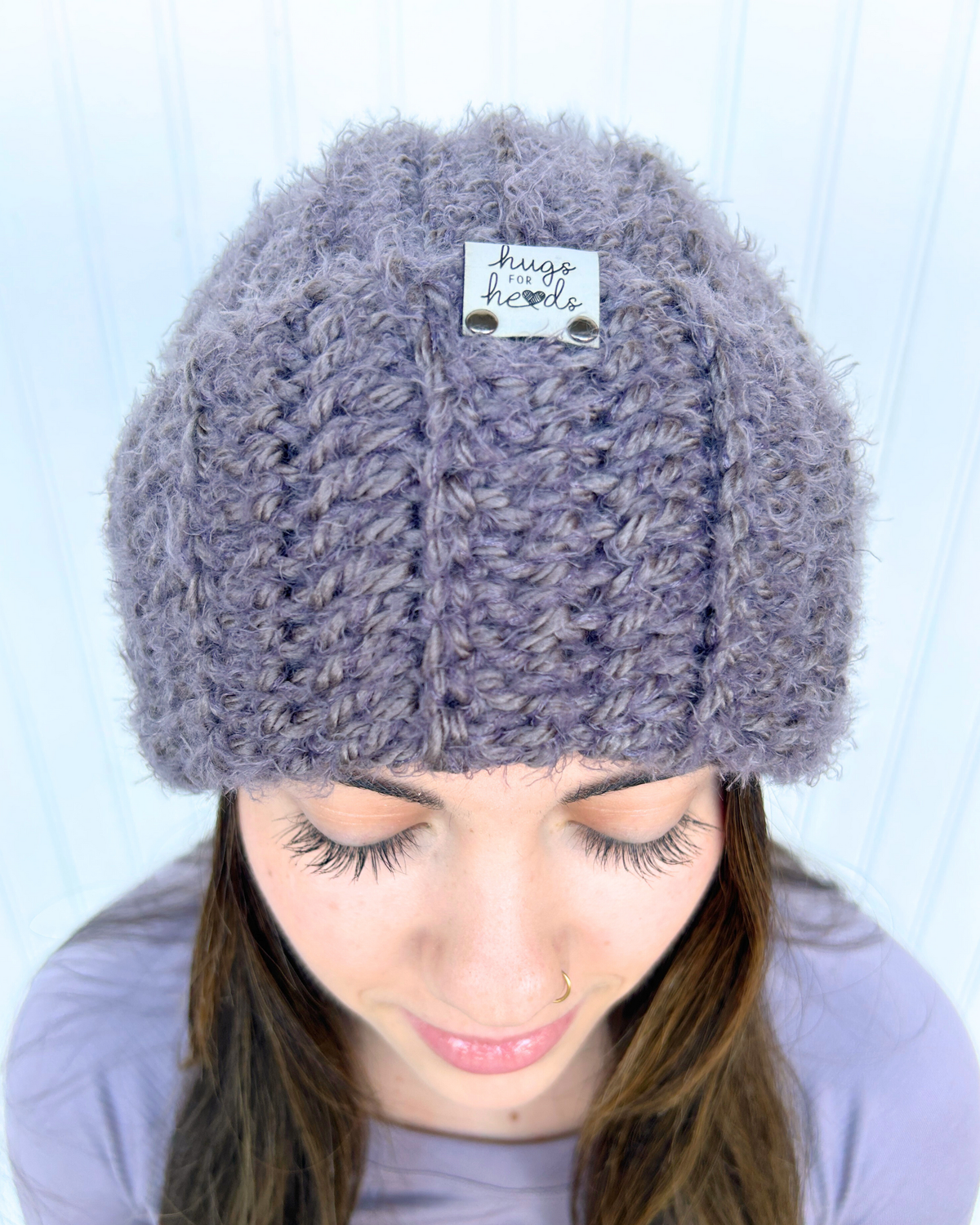 Slouchy Purple Pom Beanie