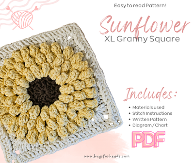 XL Sunflower Burst Granny Square 7 XL Sunflower Burst Granny Square 7"