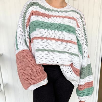 ☁️ Oversized Striped Crochet Sweater: Cozy, Handcrafted Comfort