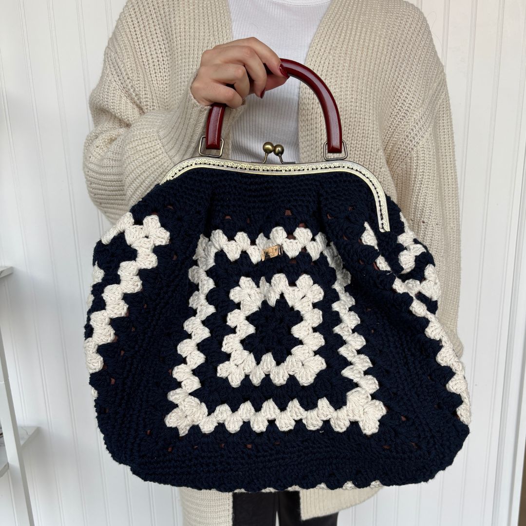 Handmade Crochet Statement Tote with Kiss-Lock Frame