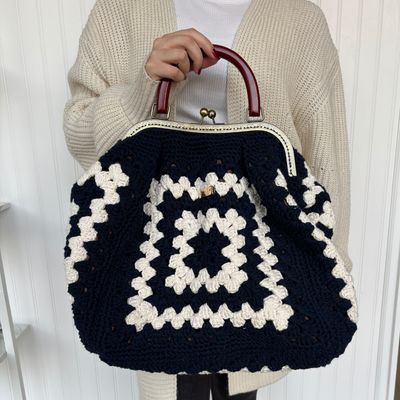 Handmade Crochet Statement Tote with Kiss-Lock Frame