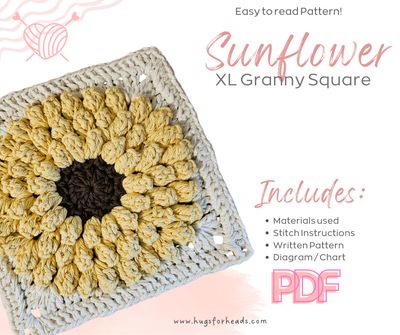 XL Sunflower Burst Granny Square 7"