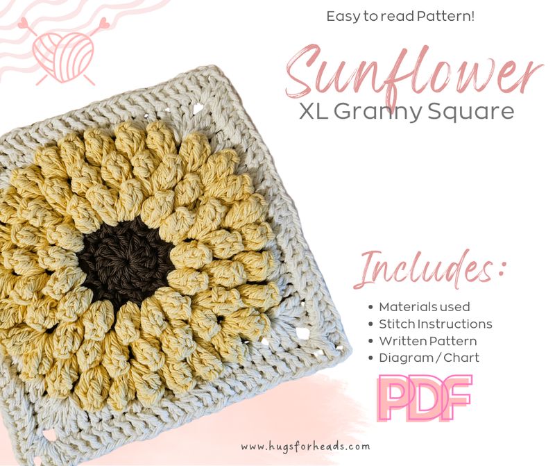 XL Sunflower Burst Granny Square 7 XL Sunflower Burst Granny Square 7"