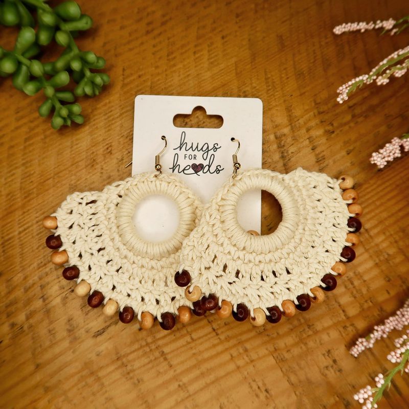Natural Shell Shaped Earrings w/ Wood Beads Natural Shell Shaped Earrings w/ Wood Beads