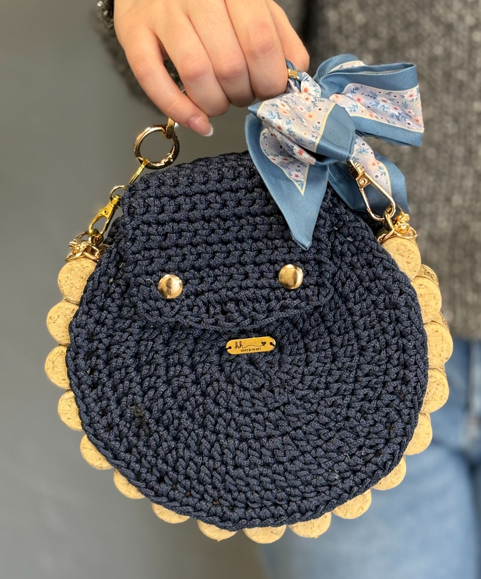 Artisan Crochet & Wine Cork Circular Handbag – Custom Made