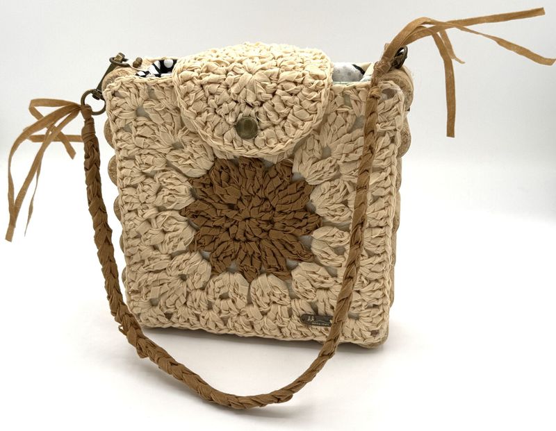 Boho-Chic Raffia & Cork Square Crossbody