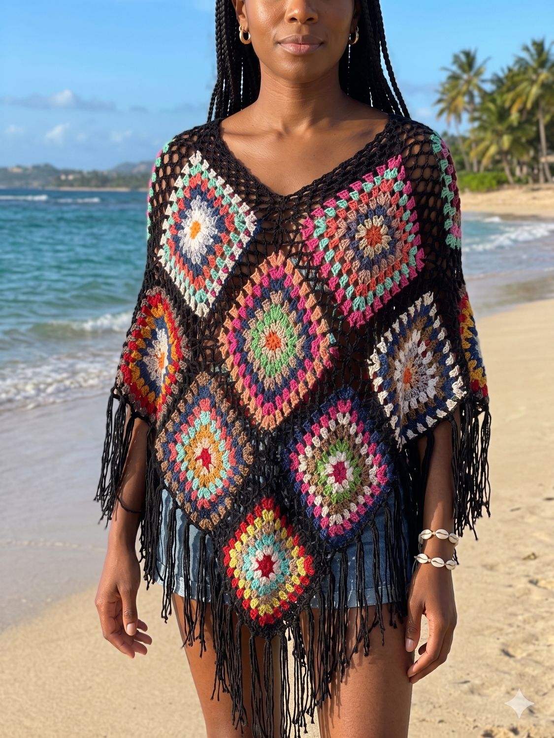 The Boho Granny Square Poncho Cover-Up