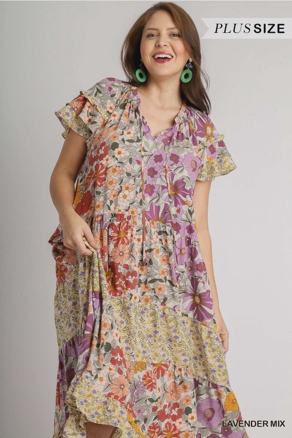 CURVY Floral Layered Patchwork Maxi Dress