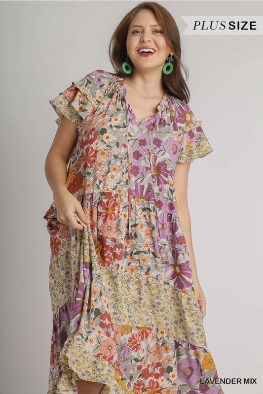 CURVY Floral Layered Patchwork Maxi Dress