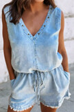 Studded Denim Romper