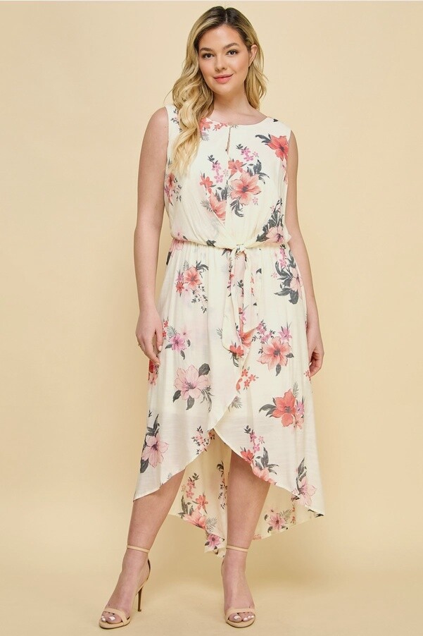 CURVY Tropical Print Midi Dress