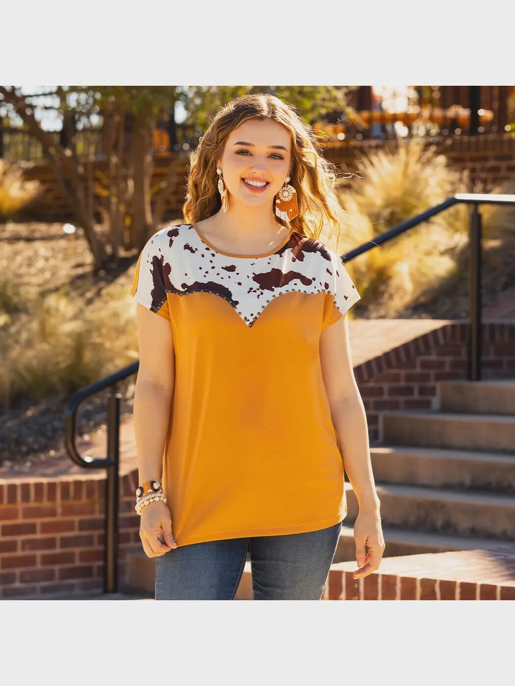 CURVY Cow Print Top