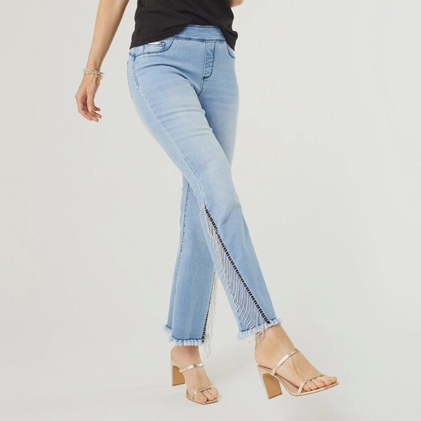 OMG Flare Rhinestone Fringe Jeans