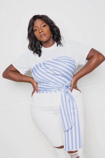CURVY Striped Corset Tie Top