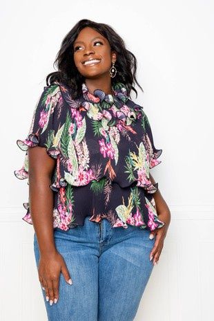 CURVY Pleated Tiered Top