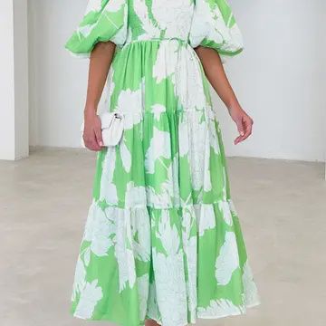 Off Shoulder Puff Sleeve Maxi Dress