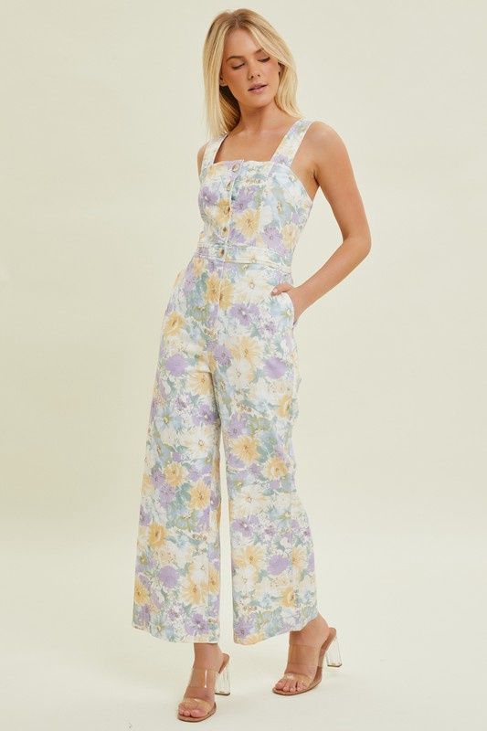 Floral Button Zip Jumpsuit
