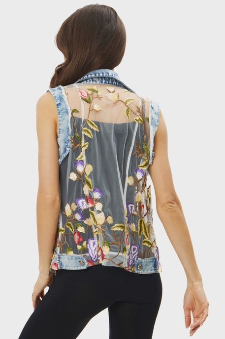 Flowery Denim Vest