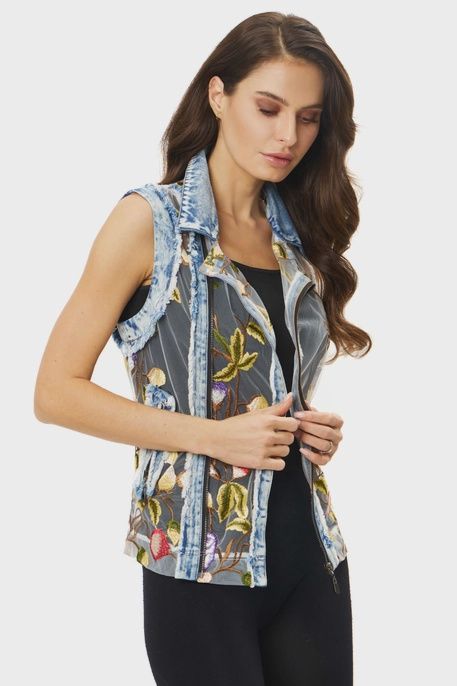 Flowery Denim Vest