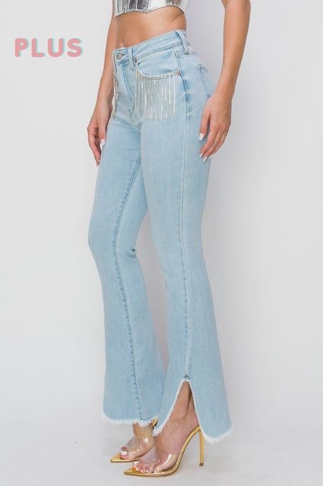 Curvy Boot Cut Crystal Pocket Jeans