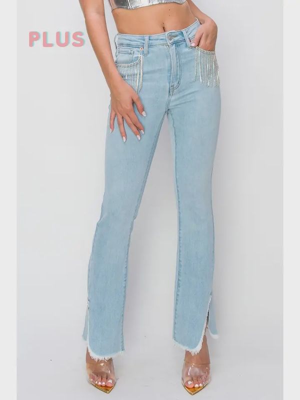 Curvy Boot Cut Crystal Pocket Jeans