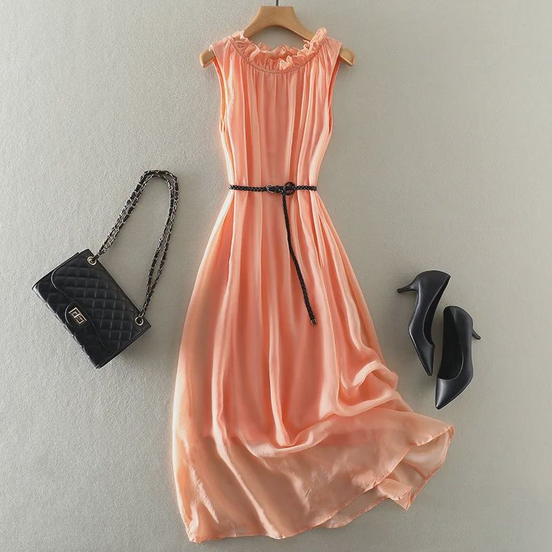 Belted Silk Midi Dress
