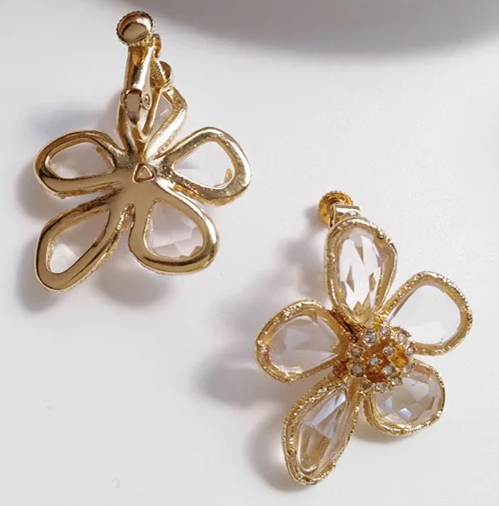 Crystal Flower Clip-On Earrings