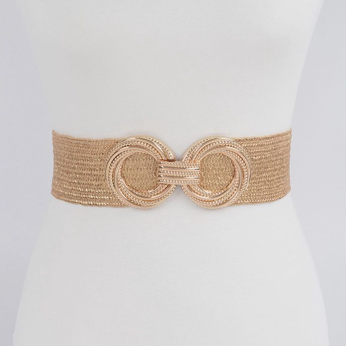 Double Buckle Elastic Belt, Color: Gold, Size: Small