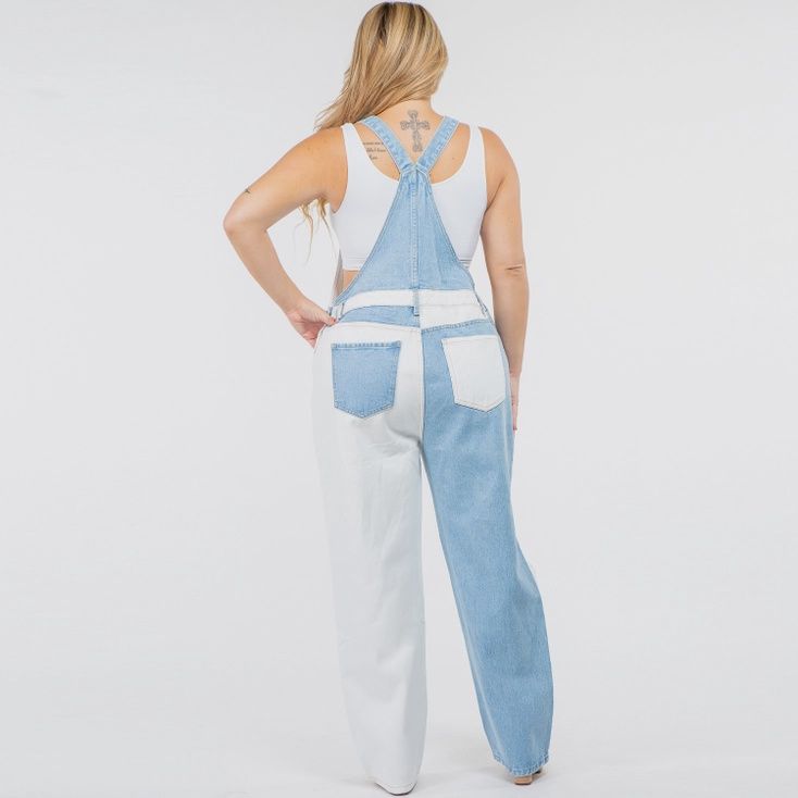 CURVY Patchwork Denim Overalls