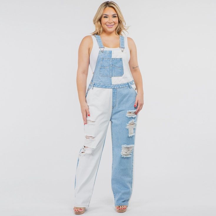 CURVY Patchwork Denim Overalls