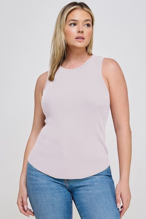CURVY Solid Ribbed Tank w Bling