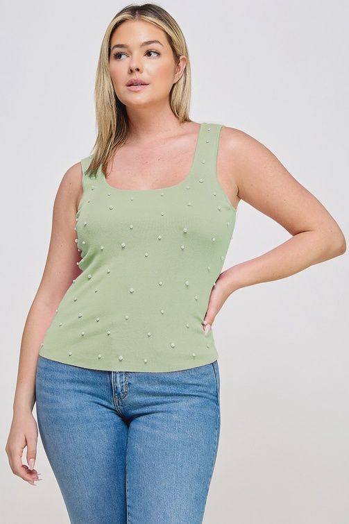CURVY Sweater Knit Tank w Pearls