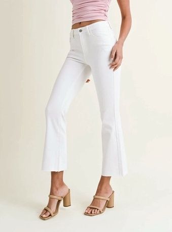 Mid-Rise White Cropped Flare Jeans