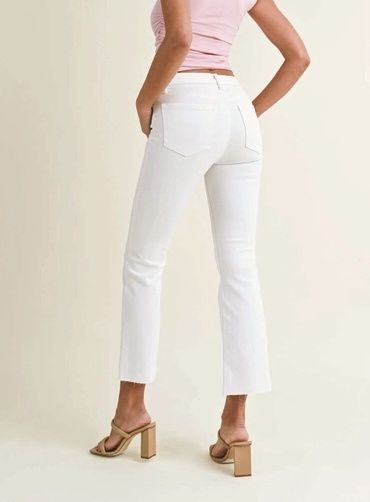 Mid-Rise White Cropped Flare Jeans