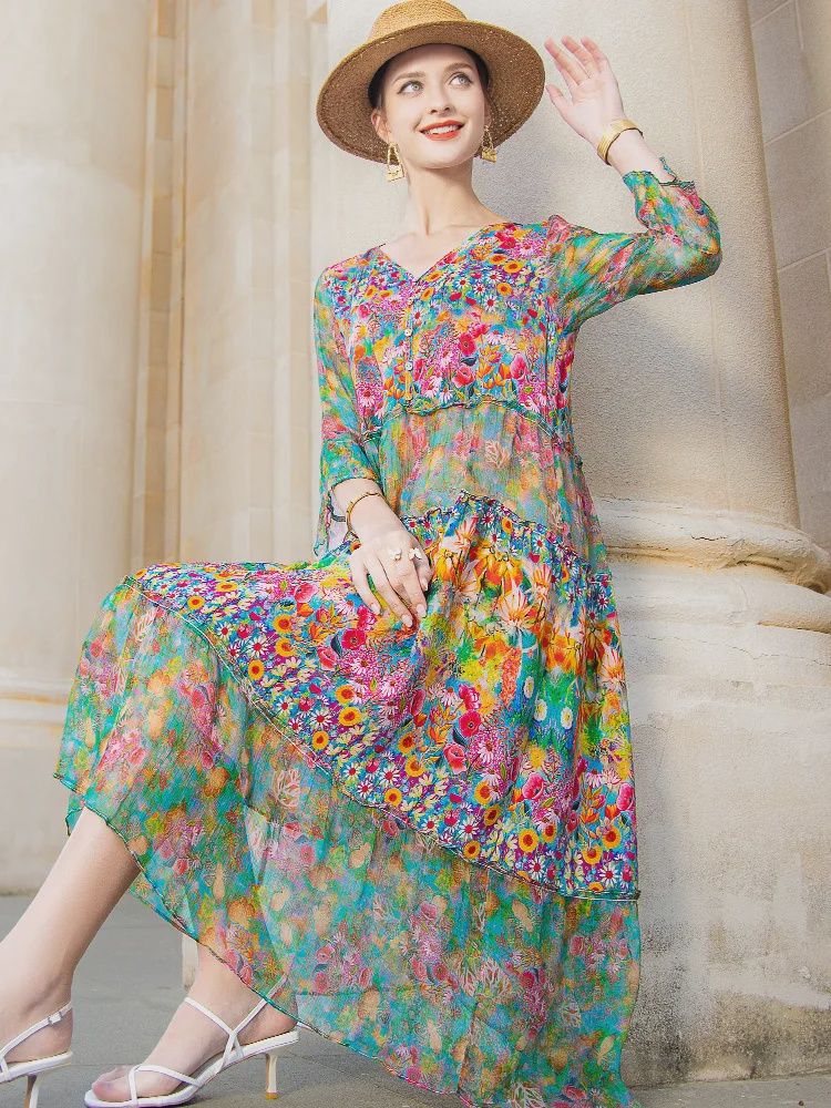 Floral Abundance Silk Midi Dress