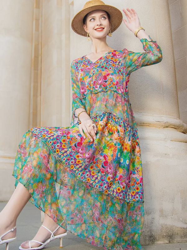 Floral Abundance Silk Midi Dress
