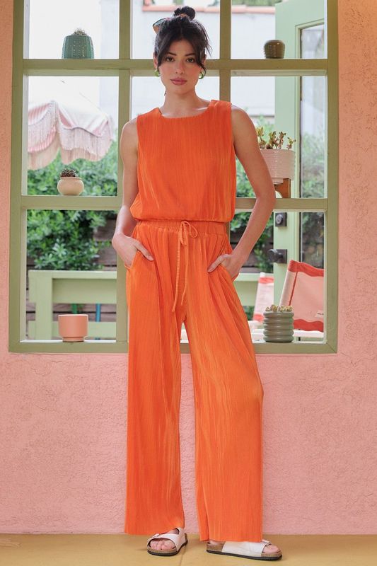 Pleated Satin Pants Set