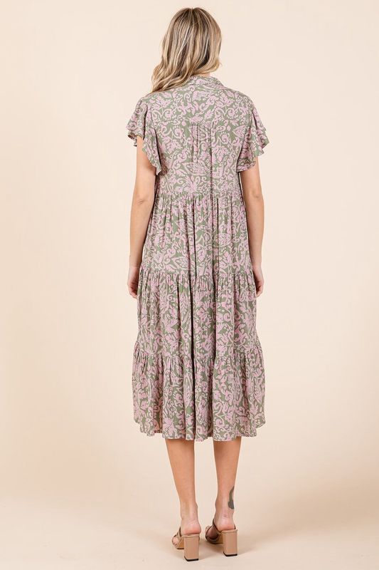 Abstract Print Tiered Midi Dress