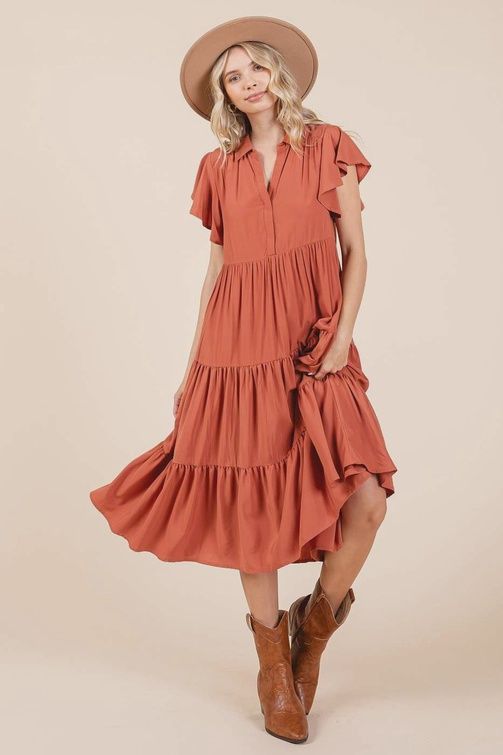 V-Neck Tiered Midi Dress