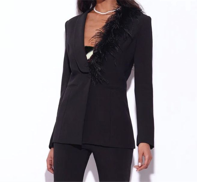 Feather Trimmed Blazer