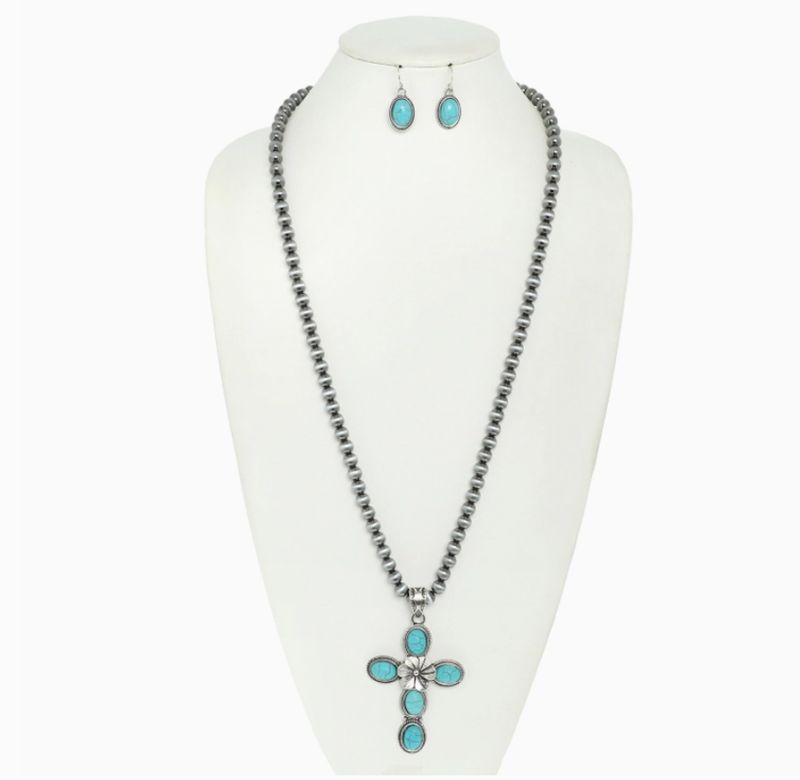 Navajo Pearl &amp; Cross Necklace