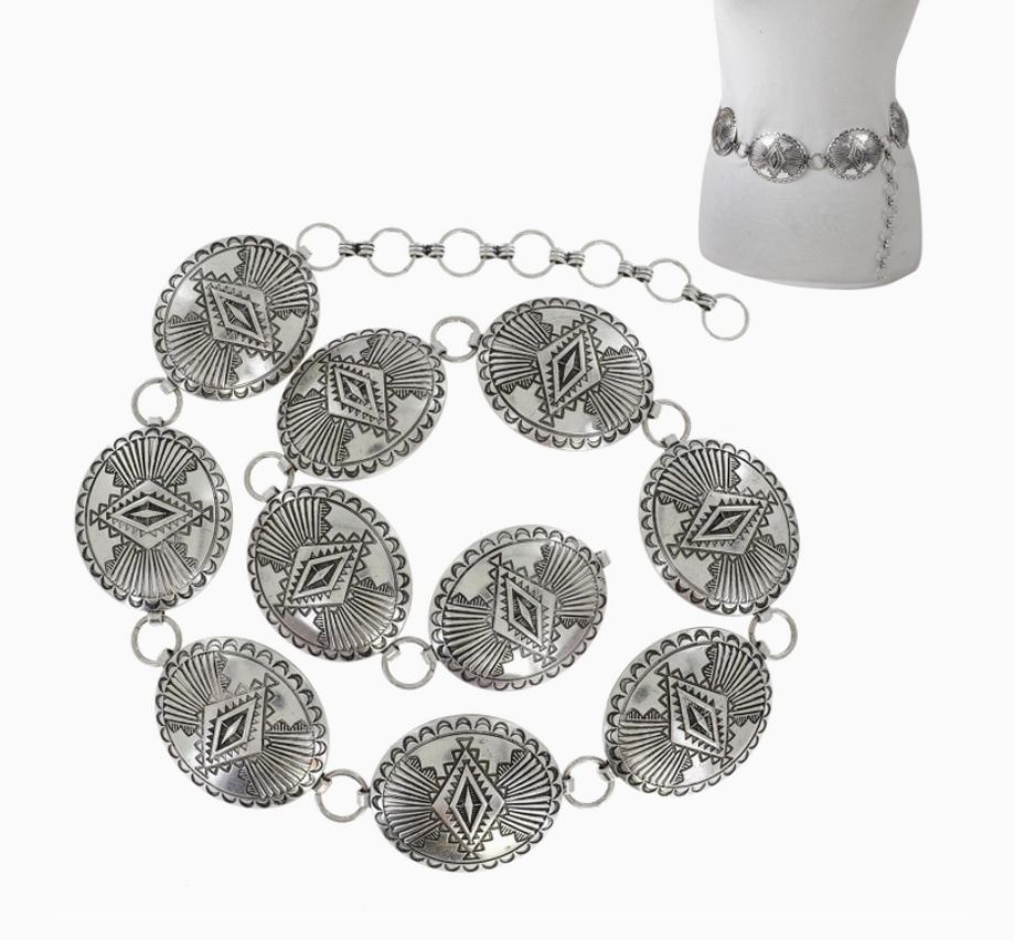 Concho Oxidized Silver Chain Link Belt
