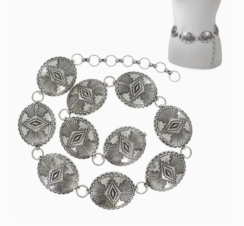 Concho Oxidized Silver Chain Link Belt