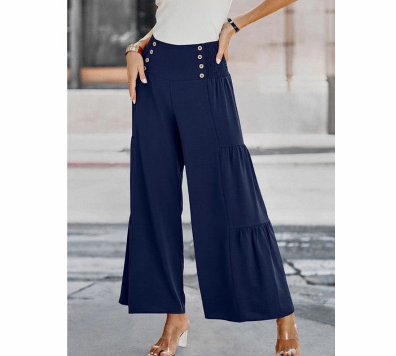 Button Ruffle Wide Leg Pants