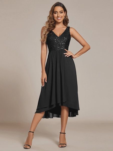 Sequins &amp; Chiffon Cocktail Midi Dress