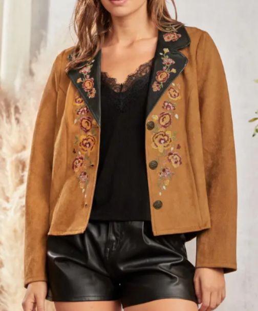 Leather &amp; Suede Color Block Blazer, Size: S